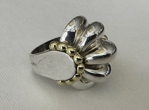 Luxury Lagos Caviar 925 Sterling Silver & 750 Gold Huge Fanned Dome Size 9 Ring - Picture 1 of 12