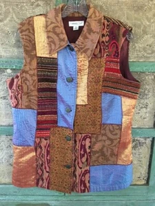 Vintage Coldwater Creek Vest Women Size Medium Brocade Patchwork Boho Colorful - Picture 1 of 8