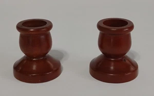 Set of 2 The Sampler brown wooden candlestick taper candle holders - Picture 1 of 7
