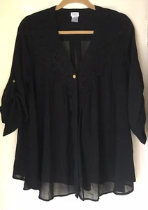 Black Chiffon Bathing Suit Cover Top Size Large - Picture 1 of 3