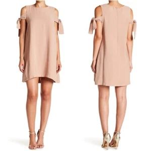 J.O.A. Dress Size M Tie Cold Shoulder Shift Dress Tan Brown NWOT - Picture 1 of 7