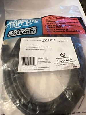 Tripp Lite Data Cable U022-015 15' Male USB Type A / Male Type B Data Brand New - Image 1 of 3