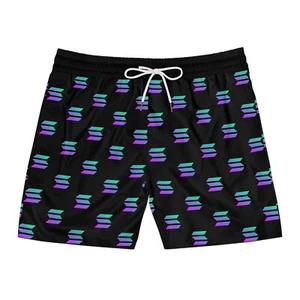 Solana SOL Black Mid-Length Swim Shorts, Crypto Swim Trunks, Cryptocurrency - Picture 1 of 13