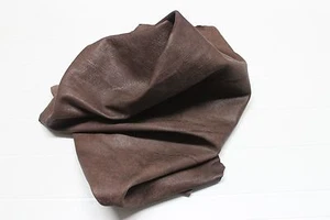 thick Lambskin leather skins WASHED RUSTIC ANTIQUED BROWN MICRO LINES CUT 8sqf - Picture 1 of 2
