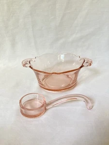 Rosa Depression Glas Vintage Mayonnaise Schale und Löffel Schöpfkelle 1930 - Bild 1 von 6