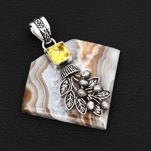 Solar Agate Citrine Gemstone Handmade Flower Pendant Jewelry Gift 2.48" AP-28919 - Picture 1 of 1