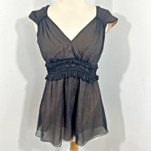 Leon Max Blouse Womens XS Black Silk Babydoll Office Siren Feminine Romantic - Picture 1 of 7