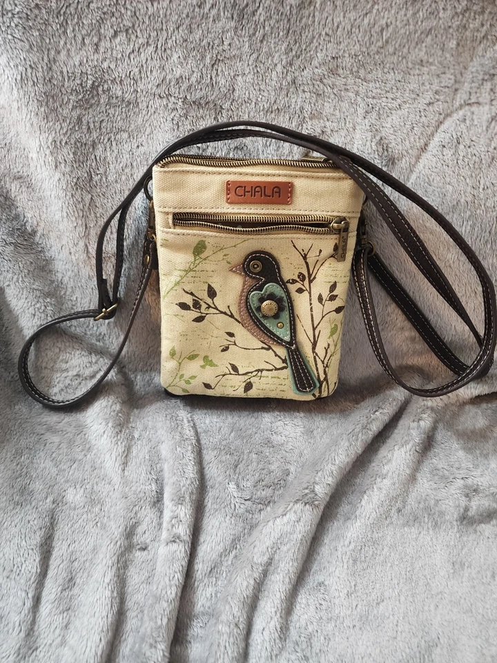 CHALA Bird Safari Canvas Crossbody Cell Phone Purse Adjustable Strap Sand - Image 1 of 4