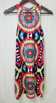 Mini vestido de corrida Annie Griffin caleidoscópio de seda multicolorido geométrico pequeno - Imagem 1 de 4