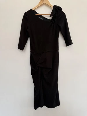 Vestido Emporio Armani 4 Lana Ceñido Acanalado Lazo Negro Cuello Asimétrico Femenino Foto 1 de 4