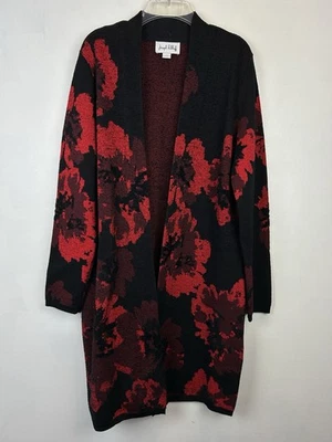 Cárdigan plumero Joseph Ribkoff para mujer grande negro rojo floral caprichoso artístico Foto 1 de 4