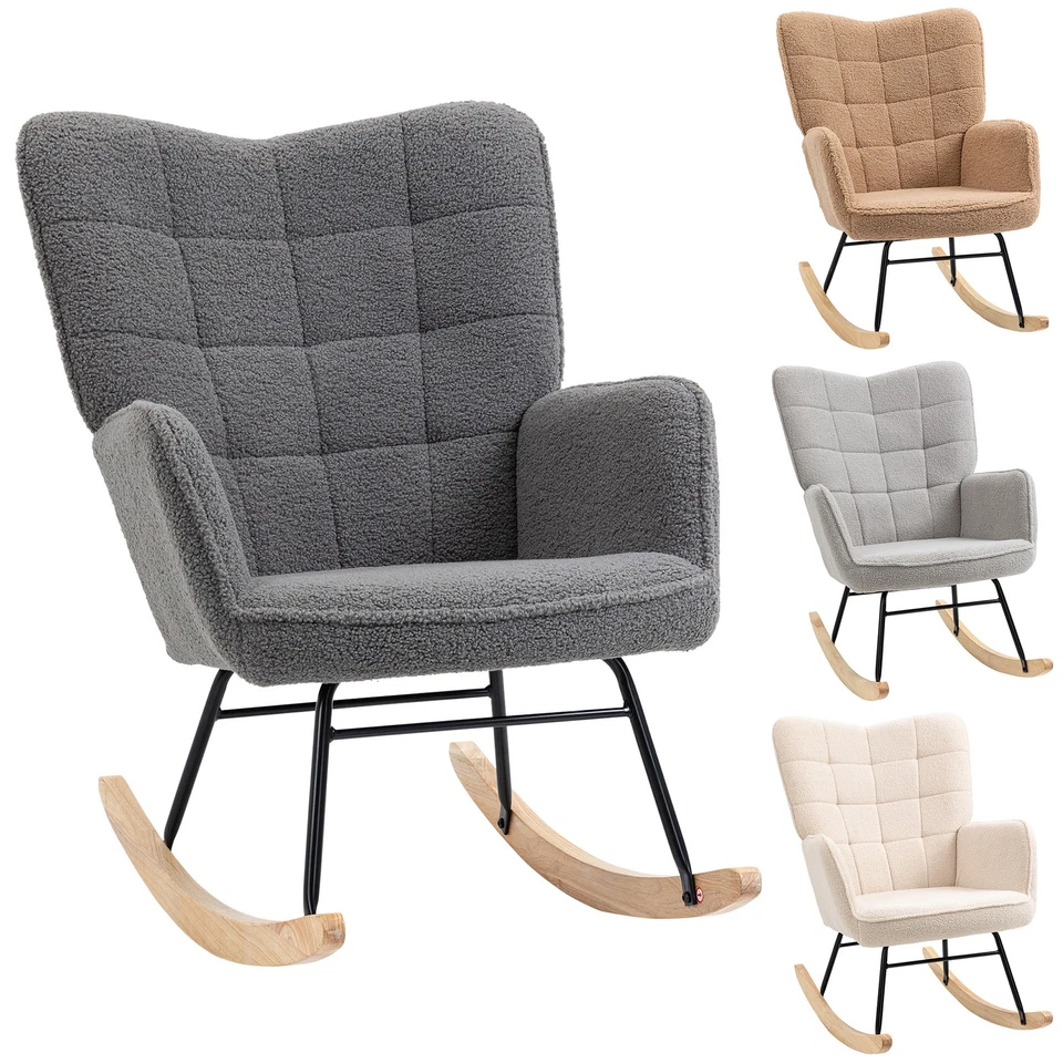 HOMCOM Poltrona a Dondolo Imbottita in Legno di Faggio e Acciaio - Immagine 1 di 1