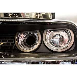 Headlight Surrounds w/Red LED for 2015-2017 Dodge Challenger [Stainless/Brushed] - Picture 1 of 5