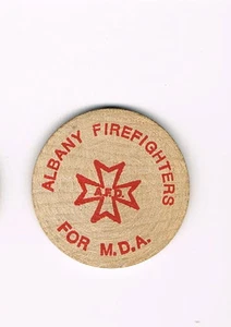 Wooden Nickel Albany Firefighters A.F.D. for M.D.A.  *Free Shipping* - Bild 1 von 2