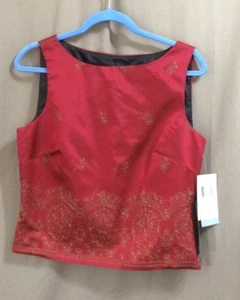 Vintage JR Nites Sleeveless Formal Top Holiday NOS Red Gold Embroidered USA 12 - Picture 1 of 4