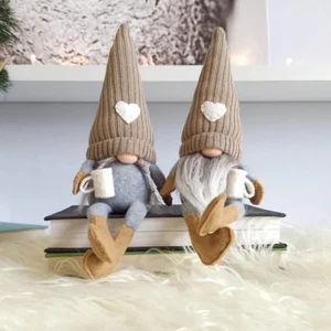 2 Pcs Gnomes Plush Bar Decor, Handmade Swedish Tomte Gifts Farmhouse Scandinavia - Picture 1 of 12