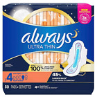 Always Ultra Thin Overnight Pads with Wings, Size 4, Overnight Absorbency, 50 CT