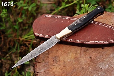 Cuchillo de bota de daga de acero militar Damasco V42 de doble filo mango de cuerno de toro x70 Foto 1 de 4