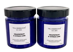 Lotto candele Vila Hermanos pompelmo e agrumi lime x 2 cera di soia 5,69 oz barattolo cobalto - Foto 1 di 2