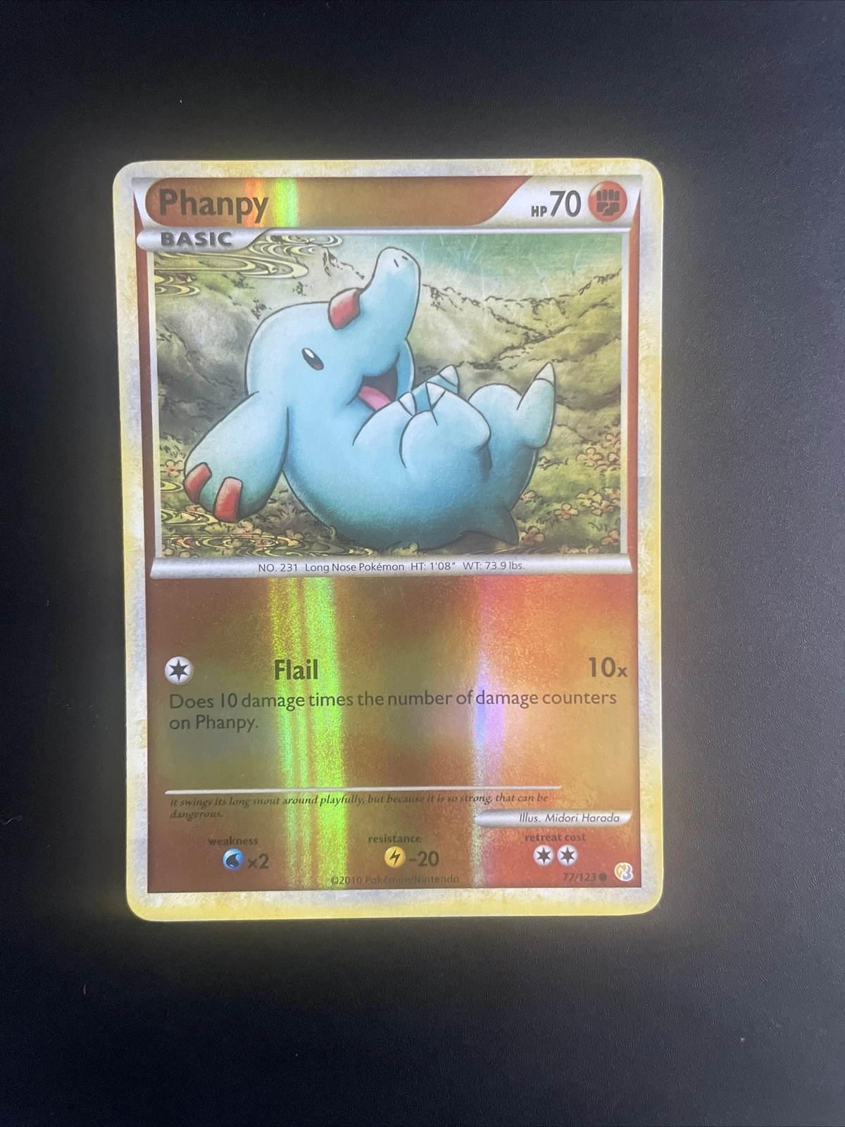 Phanpy 77/123 2010, Reverse Holo Common, HeartGold & SoulSilver Pokemon Card LP
