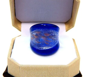 Art Deco Ring Kobaltblau mit Gold & Silber Fleck mundgeblasen Glas Glitzer Größe 8,25 - Bild 1 von 4