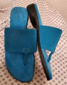 San Miguel Womens Sandals Size 9.5 (26) Teal Blue Suede Sole Summer Thong EUC 