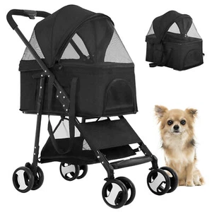 Double 4 Wheels Pet Stroller Cat Dog Cage Stroller Travel Folding Carrier - Picture 1 of 28
