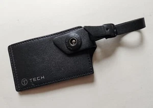 TUMI T-Tech Black Leather Designer Luggage Tag 4" x 2.5" - Picture 1 of 2
