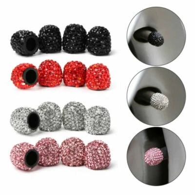 4PCS Car Tire Valve Stem Caps Bling Rhinestone Wheel Valves Tyre Air Cap Cover Foto 1 de 4