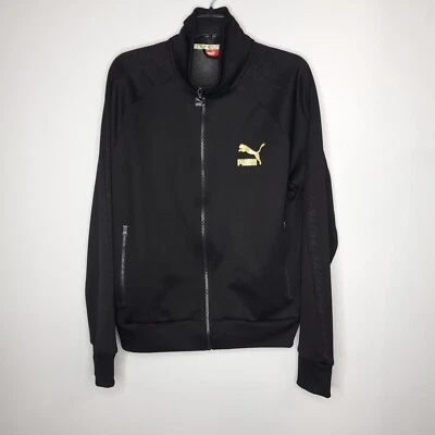 Puma Hombres Sudadera Chaqueta Talla L Negra Cuello Simulado Cremallera Completa Dorado Logo Bolsillos Foto 1 de 4