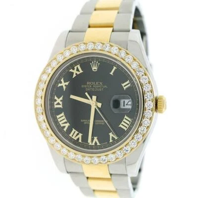 Rolex Datejust II 41mm Factory Black Roman Dial/3.07Ct Diamond Bezel Box Papers - Image 1 of 4