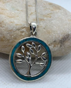 tree of life pendent Sterling Silver 925  with the Malachite  Eilat stone - Picture 1 of 11
