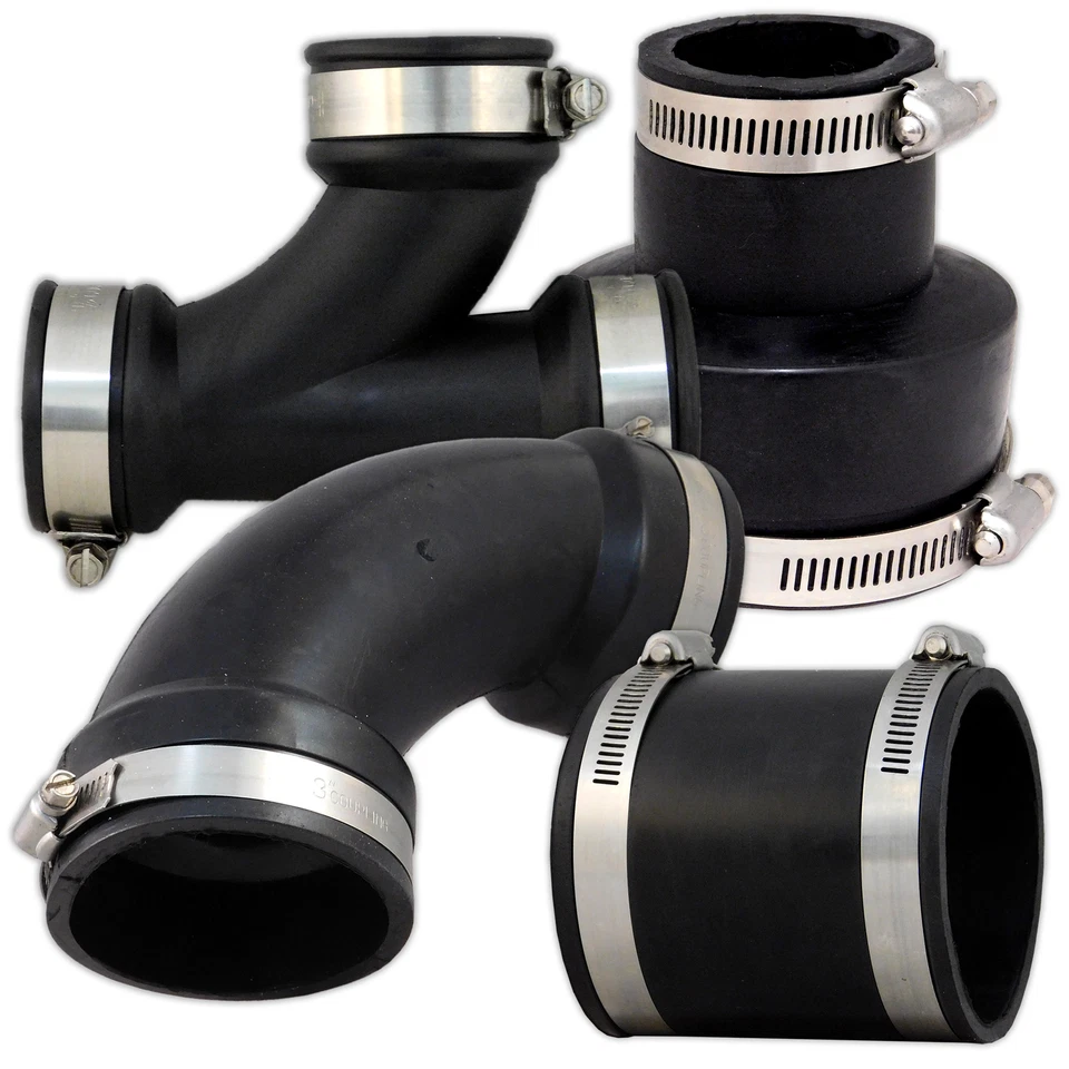 RUBBER PIPE CONNECTOR BLACK FLEXIBLE TUBE FITTINGS FISH POND NEXUS EAZY CLIPS - Image 1 of 1