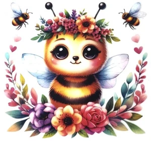 4" - UV DTF Transfer Vinyl Aufkleber - Aquarell Blumen Bienen - Decal - Bild 1 von 1