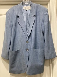 Vintage David Eliot Bruxelles Blue Boyfriend Jacket Blazer Brushed Look SZ L - Picture 1 of 17