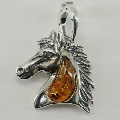 Colgante Caballo AMBAR BÁLTICO Natural Coñac/Marrón PLATA ESTERLINA 925 #4111 Foto 1 de 3