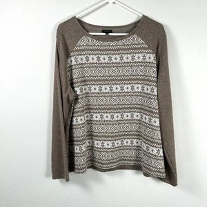 Maglione Talbots donna taglia XL marrone bianco Fair Isle pullover manica lunga - Foto 1 di 11