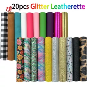 20pcs Leopard Mermaid Glitter Iridescent PU Leather Fabric Bows Handmade 20*15cm - Picture 1 of 7