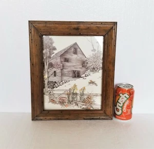 Vintage Druck Lithographie F. Massa Land Winterlandschaft Wermut Rahmen - Bild 1 von 12
