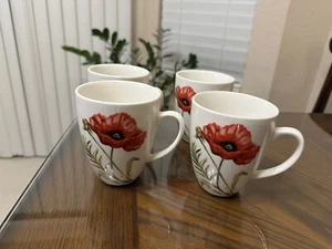 Roscher Bone China Poppy Flower Coffee Mugs Set of Five Preowned - Picture 1 of 2