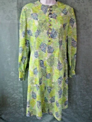 VTG 60's Dress Size Medium Psychedelic Lime Green Print Handmade OOAK - Image 1 of 4