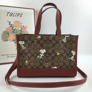 COACH Snoopy CE862 Shoulder Tote Bag Leather Brown Bag Outlet - Picture 1 of 5