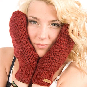 Delux Cable Knit Mitts Burgundy Winter Warm Wool Mittens Knitwits Knitted NWT - Picture 1 of 3