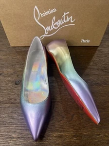 Christian Louboutin Womans Iridescent Rainbow Ballet Flats Shoes Size 38 New - Picture 1 of 12
