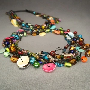 Pooka Shell and bead multi-strand, multi-color necklace 19" long - Picture 1 of 8