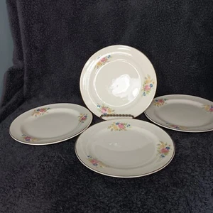 Set of 4 Cronin China Co Gold Rimmed Floral Saucers Mionerva Ohio 42 55 NB - Picture 1 of 6