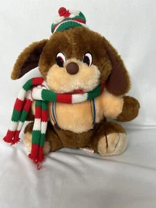 Vintage Fun World Plush Dog With Suspenders, Scarf, and Hat Flat Plastic Eyes 9” - Picture 1 of 11
