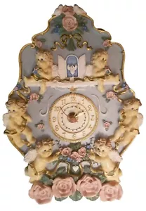 II Inc Angels Cherubs Musical Chimes Ceramic Wall Clock Roses 10 in VTG - Picture 1 of 10