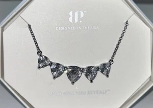 A PERFECT MOMENT Cubic Zirconia Necklace on HEMATITE Bomb Party NEW! - Picture 1 of 3
