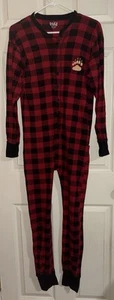Lazy One-One Piece Pajama Adult L Buffalo Plaid Red Cotton Bear Cheeks - Picture 1 of 5